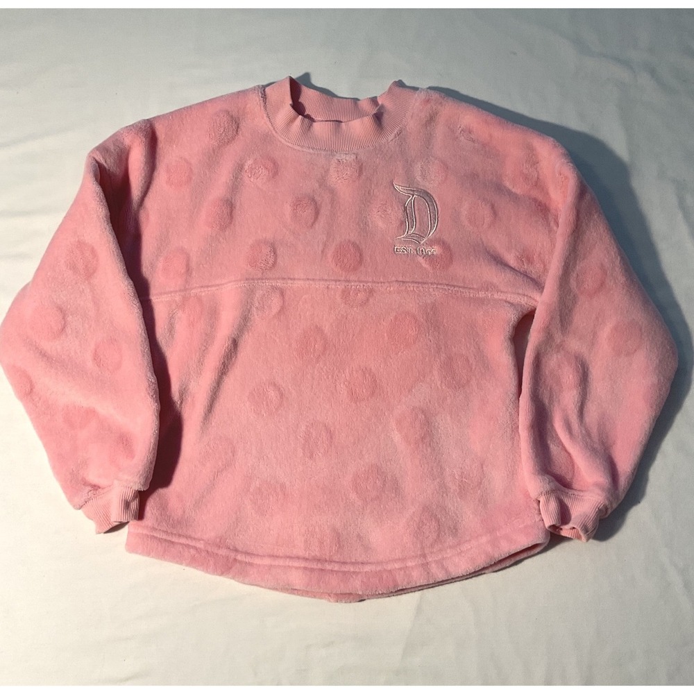 Disney Spirit Jersey Kids XS Pink Polka Dot Fleece Disneyland Resort Pullover